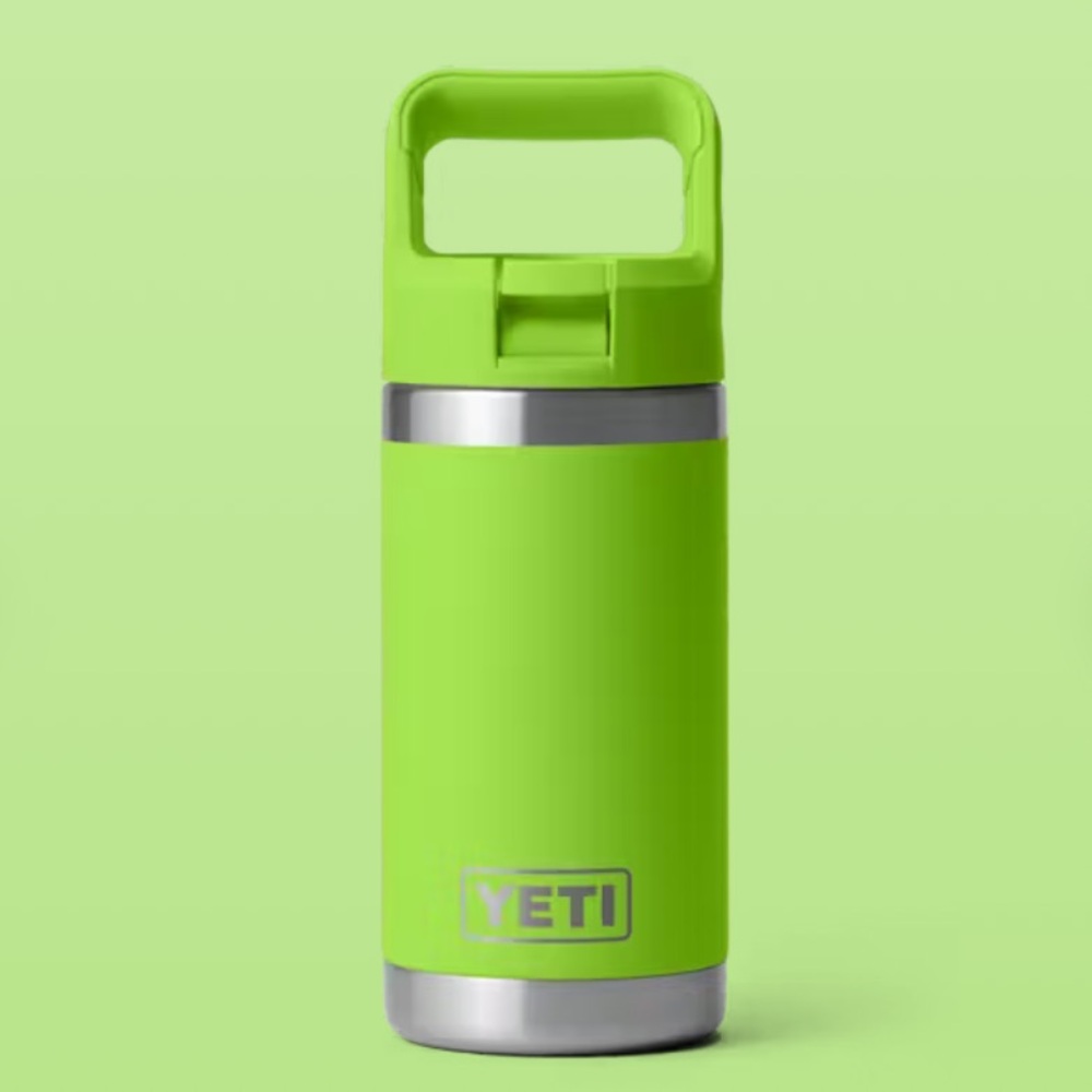 YETI RAMBLER JR. 12 OZ KIDS WATER BOTTLE WITH GREEN COLOR MATCHED STRAW CAP NEW - Picture 2 of 5